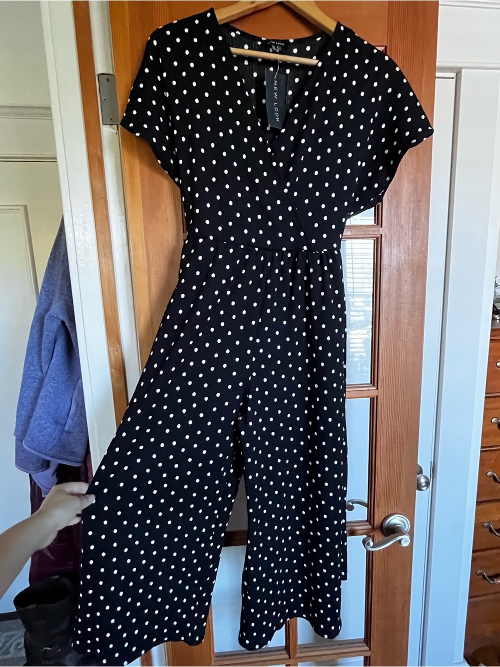 New Look Black Polka Dot Short-Sleeve Wide-Leg Jumpsuit